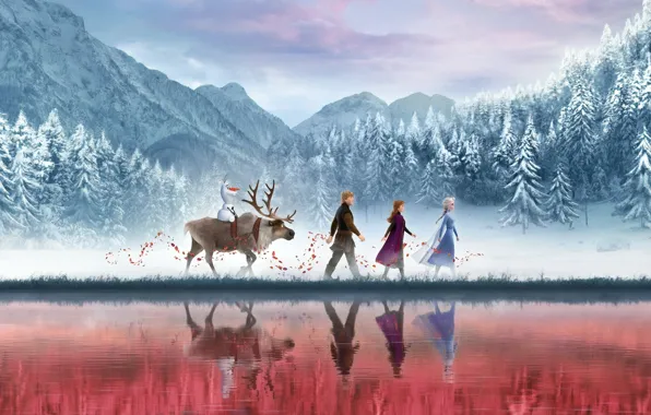 Картинка Frozen, Red, Fantasy, Nature, Blizzard, Beautiful, Anime, Wood