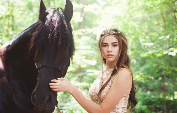 Girl, nature, beautiful, horse