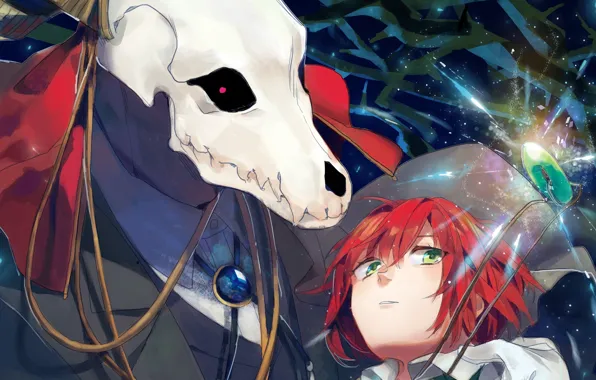 Девушка, сияние, камень, аниме, арт, чародей, Mahou Tsukai no Yome