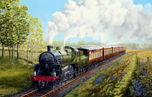 Картинка wallpaper, train, painting