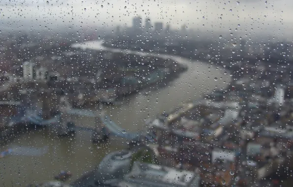 Стекло, город, дождь, англия, лондон, панорама