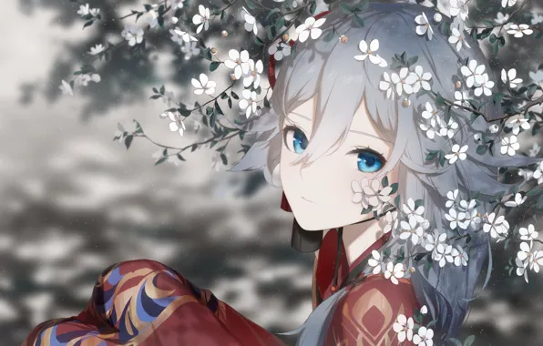 Девушка, Honkai Impact 3, Azure Empyrea, цветущие ветки