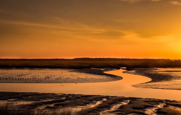 Пейзаж, закат, река