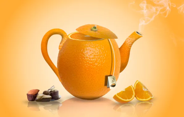 Чай, конфеты, апельсиновый