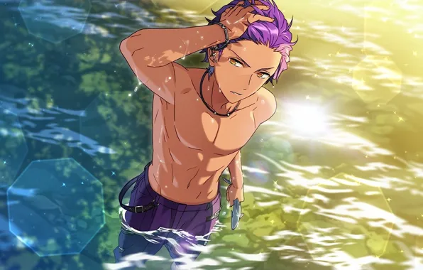 Вода, капли, тело, рыба, парень, Ensemble Stars!, рекка