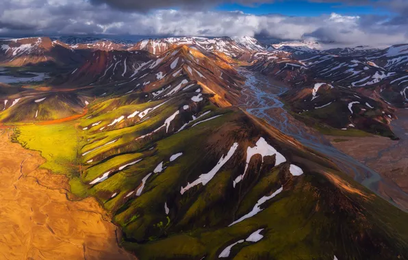 Картинка небо, облака, свет, снег, горы, Исландия