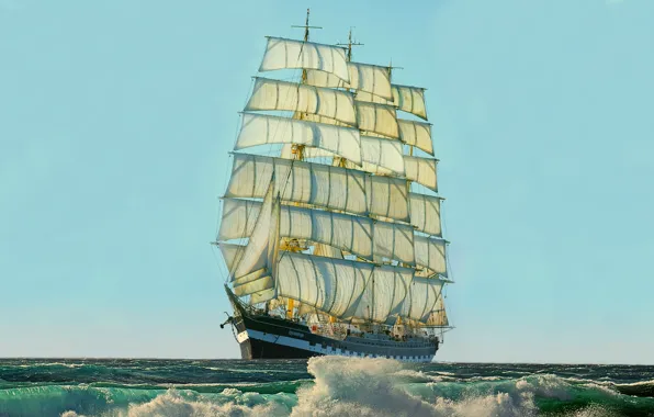 Море, волны, Крузенштерн, барк