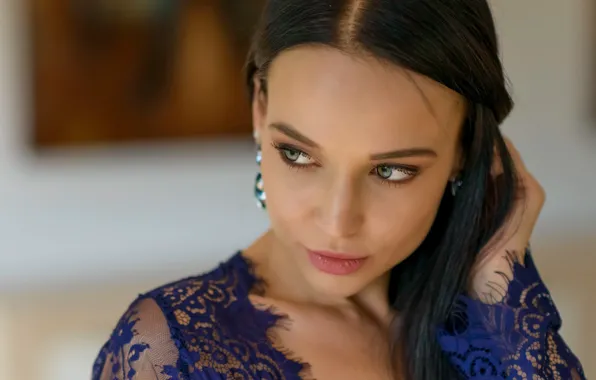 Крупный план, портрет, брюнетка, красавица, боке, Angelina Petrova, Ангелина Петрова, Chris Bos