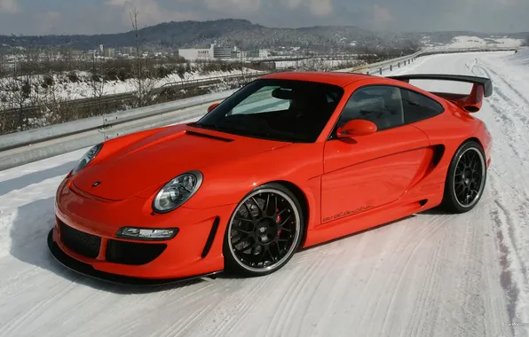 Картинка зима, красный, 911, porsche, turbo s