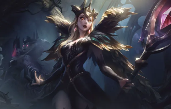 Девушка, арт, блондинка, посох, League of Legends, LoL, LeBlanc