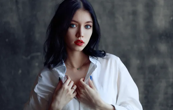 Взгляд, девушка, лицо, поза, фон, портрет, руки, брюнетка