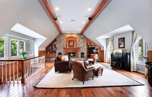 Картинка стиль, диван, мебель, вилла, интерьер, лестница, камин, гостиная