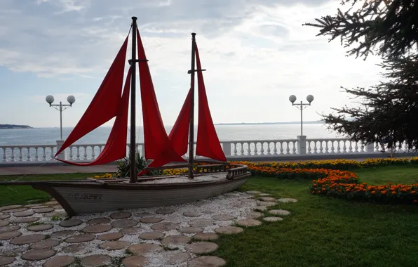 Море, горы, корабль, геленджик