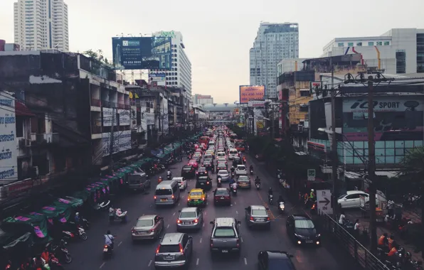 Thailand, cars, asia, people, traffic, buildings, Bangkok, market