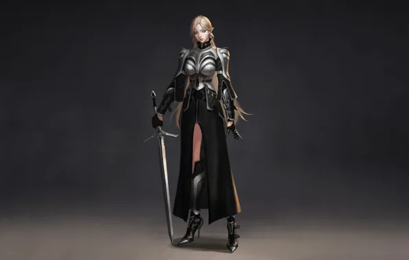 Girl, Fantasy, Art, Style, Blonde, Background, Illustration, Knight
