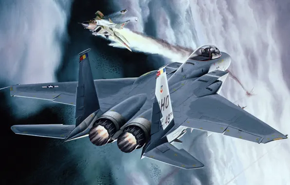 Авиация, рисунок, истребитель, Eagle, американский, art, F-15, Douglas