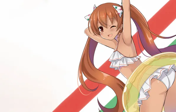Girl, sexy, ass, long hair, brown hair, brown eyes, anime, beautiful