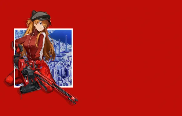 Девушка, red, Neon Genesis Evangelion, красный фон, Asuka Langley Soryu, Аска Лэнгли Сорью, anime girls, …