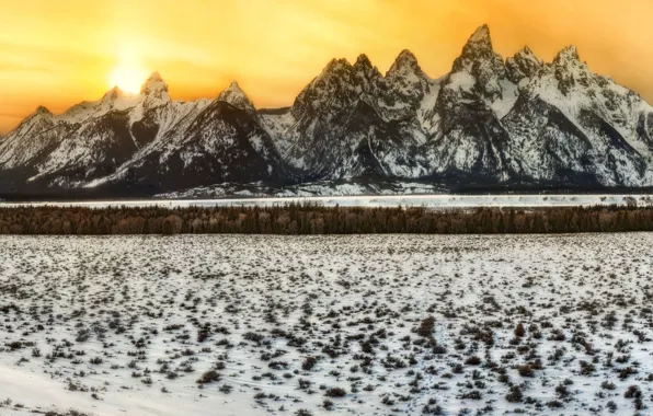 Картинка снег, горы, HDR