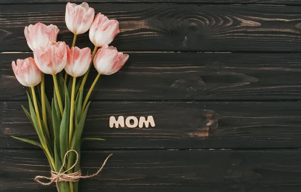 Картинка цветы, букет, тюльпаны, розовые, happy, wood, pink, flowers