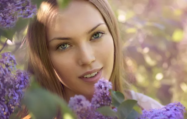 Взгляд, девушка, цветы, лицо, портрет, макияж, сирень, Таня Маркова