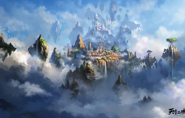 Картинка город, небеса, игра, арт, локация, Liang xing, The city of the sky