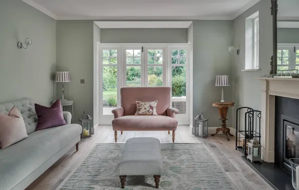 Комната, интерьер, Канада, камин, пастельные цвета, гостиная, remodelled 1930-s home in Surrey