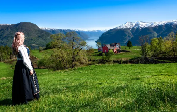 Картинка девушка, Норвегия, Norway, Sogn og Fjordane, Resaland
