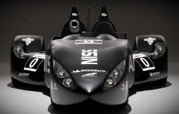 Картинка чёрный, фары, nissan, прототип, ниссан, передок, гоночный болид, 24 Hours of Le Mans
