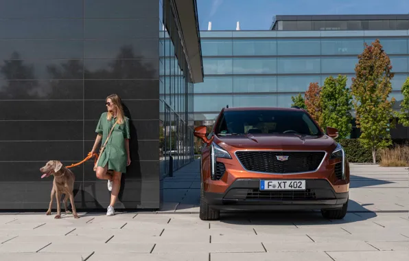 Cadillac, Девушка, Собака, Спереди, Crossover, Cadillac XT4