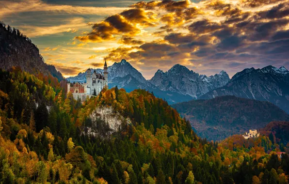 Картинка осень, лес, горы, замок, Германия, Бавария, Germany, Bavaria