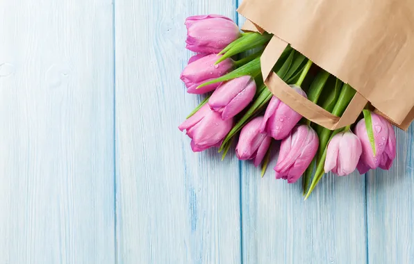 Картинка цветы, букет, тюльпаны, wood, pink, flowers, tulips, spring