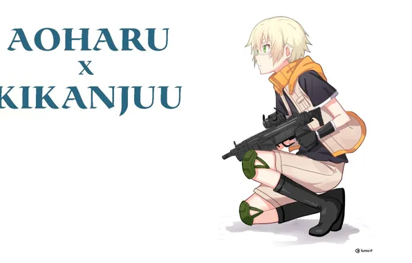 Шарф, очки, автомат, перчатки, повязка, экипировка, девчонка, aoharu x kikanjuu