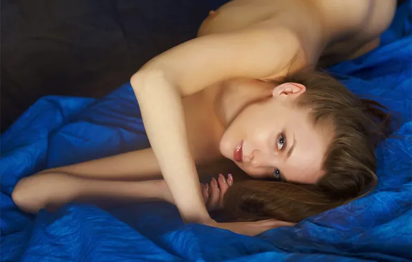 Взгляд, девушка, нежность, ткань, шатенка, эмили, ноготки, студия