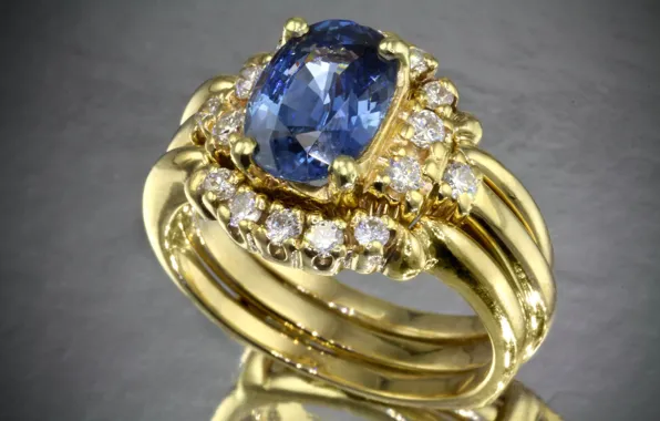 Картинка синий, камень, кольцо, бриллианты, золотое, драгоценный