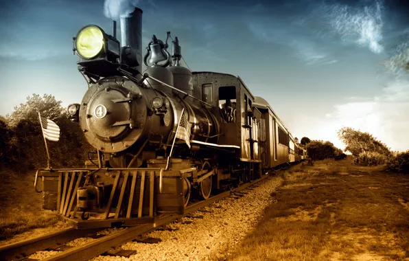 Картинка ретро, путь, фото, движение, рельсы, паровоз, техника, us locomotive