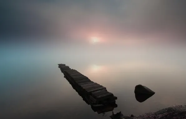 Картинка мост, туман, берег