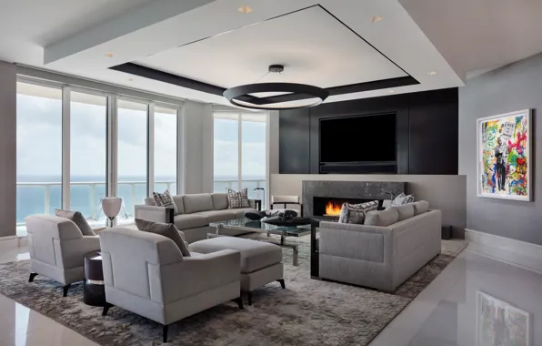 Интерьер, камин, гостиная, Luxury Penthouse