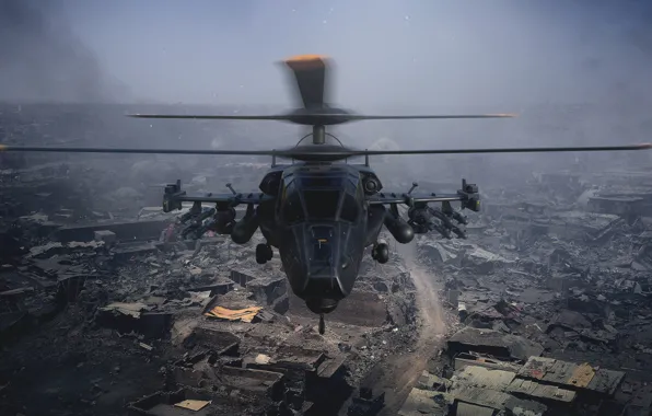 Разрушения, вертолёт, Military helicopter