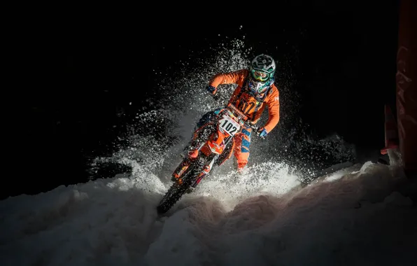 Картинка снег, гонка, мотоцикл