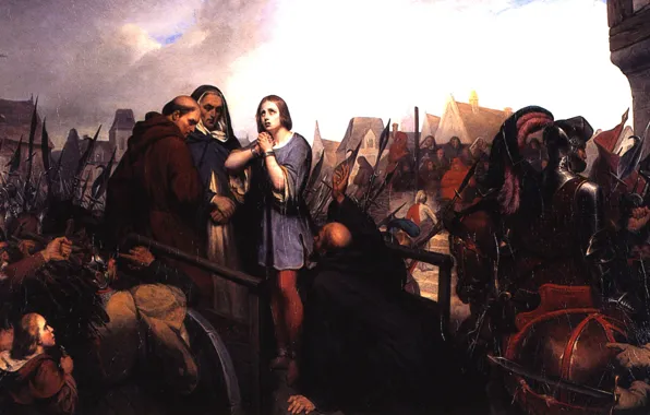 Анри, 1835, Шиффер, предавший ее взывает прощения, Жанна Д'Арк на площади Руана и священник