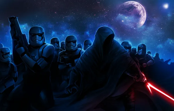 Картинка Star Wars, капюшон, art, световой меч, stormtrooper, lightsaber, sith, The Force Awakens