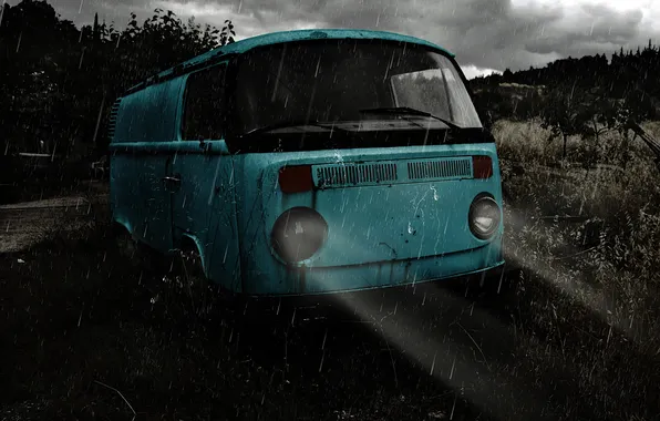 Свет, машины, ночь, дождь, настроение, volkswagen