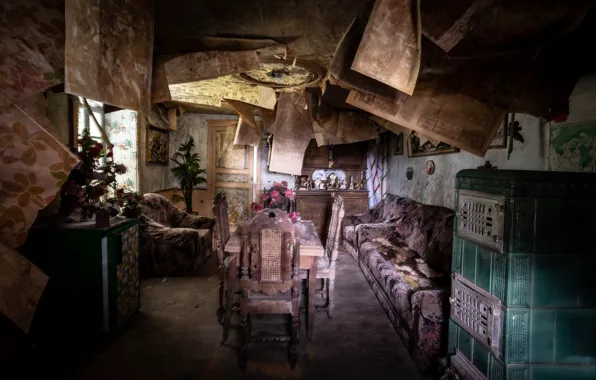 Стол, комната, печь