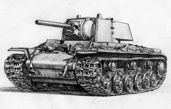 Рисунок, танк, советский, тяжелый танк, КВ-1
