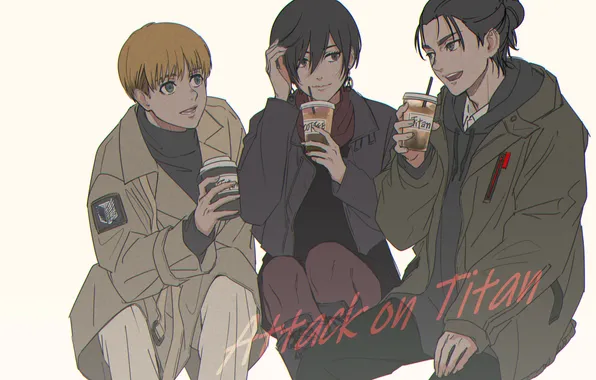 Персонажи, shingeki no kyojin, атака титанов, Эрен Йегер, Армин Арлерт, Микаса Акерман