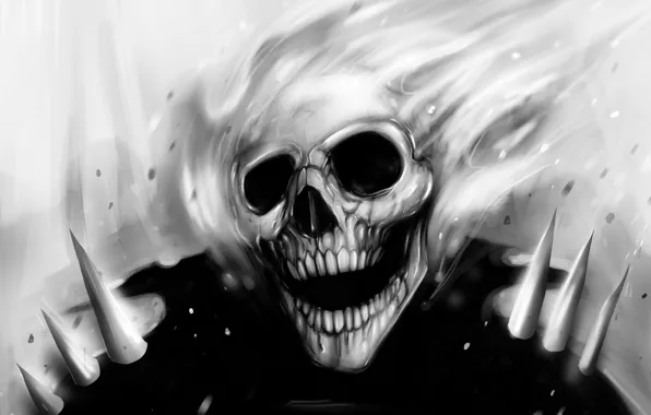 Fire, skull, black and white