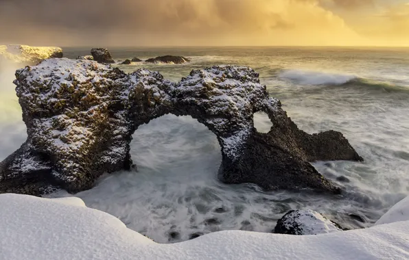Зима, скалы, берег, Iceland, Snaefellsnesog Hnappadalssysla