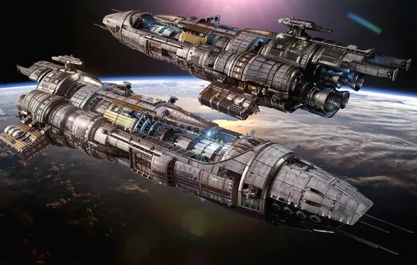 Космос, планета, корабли, Fractured Space, USR Black Widow