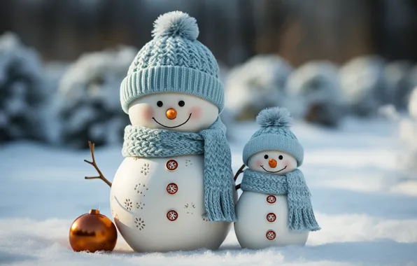 Зима, снег, Новый Год, Рождество, снеговик, happy, Christmas, night